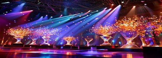 媚肉之香荣获2025年度中国最具影响力香氛品牌奖杯，颁奖典礼现场，舞台灯光璀璨